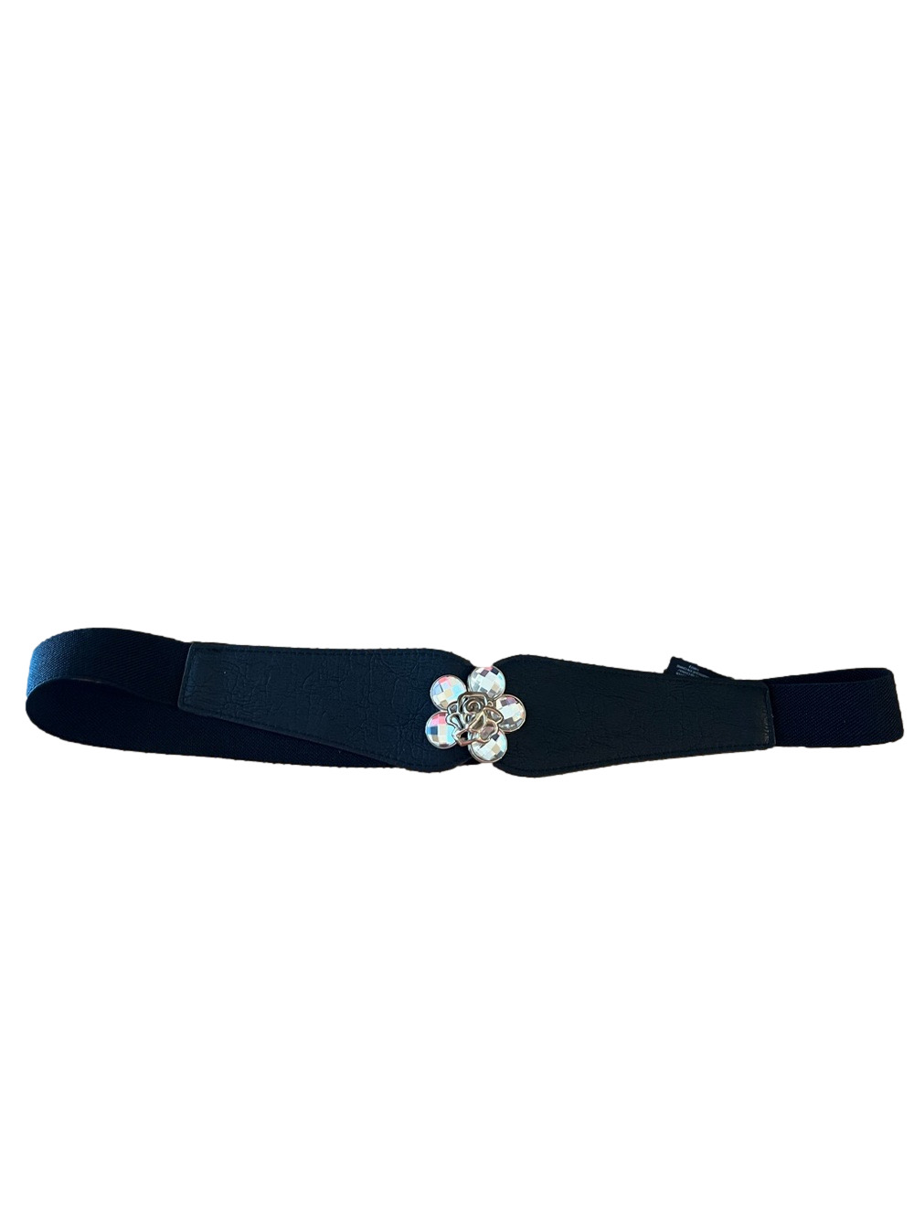 Charlie Paige Black Wide Elastic Cinch Belt Rhinestone Flower Buckle